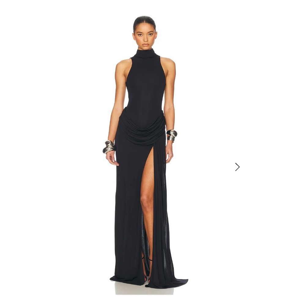 Helsa Ophelia Draped High Slit Maxi Dress Black NWOT Small